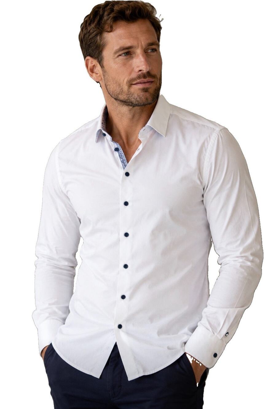 New Christian Lacroix White Oxford Navy Accents Medium 15 1/2